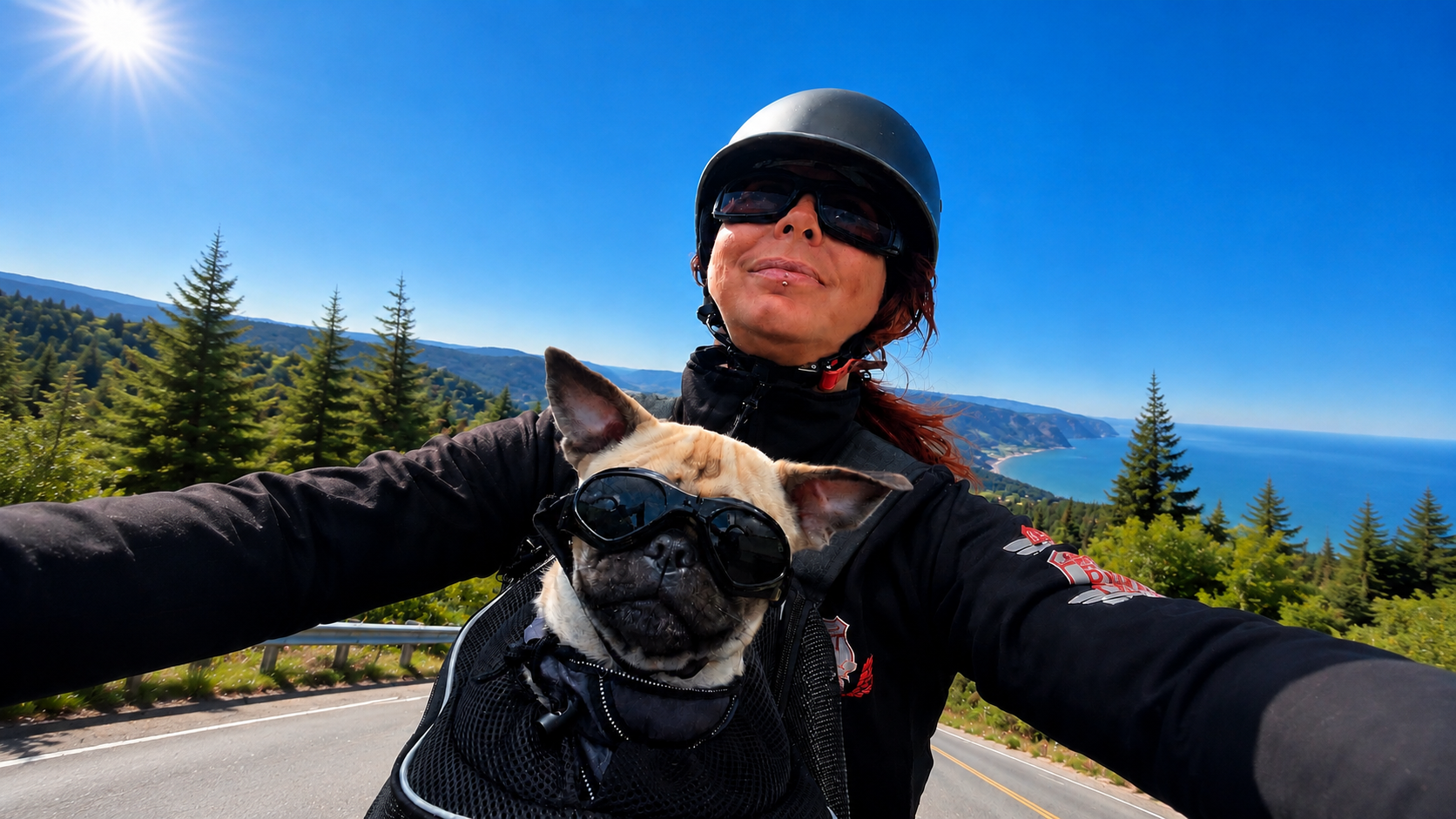 Patricia avec Harley Bikers Dog sur la moto