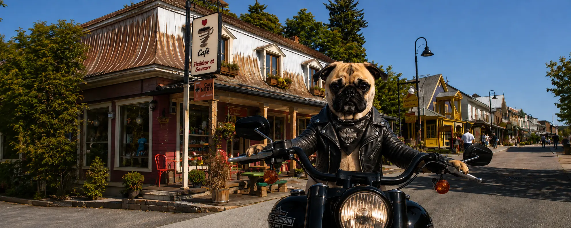 Cap-Tourmente Road in Saint-Joachim with Harley Bikers Dog
