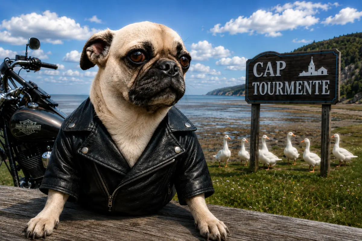Chemin du Cap-Tourmente à Saint-Joachim avec Harley Bikers Dog