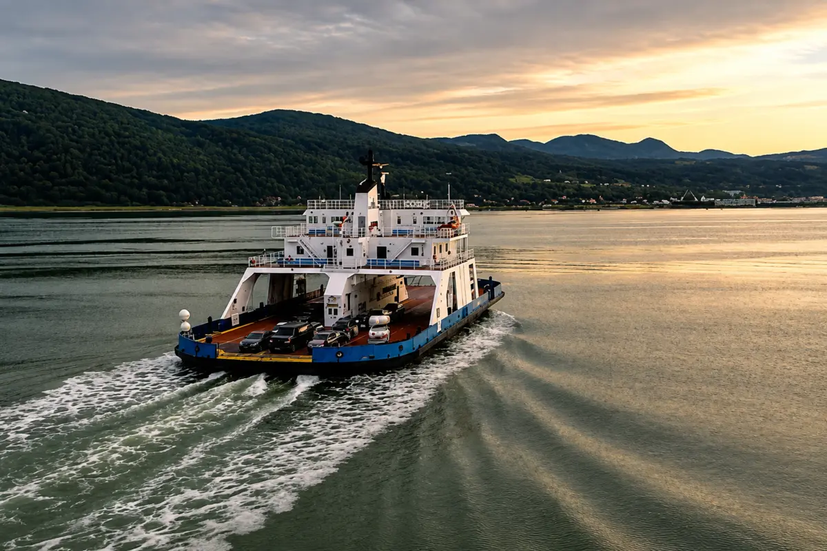 Traversier entre Saint-Joseph-de-la-Rive et L’Isle-aux-Coudres au coucher du soleil