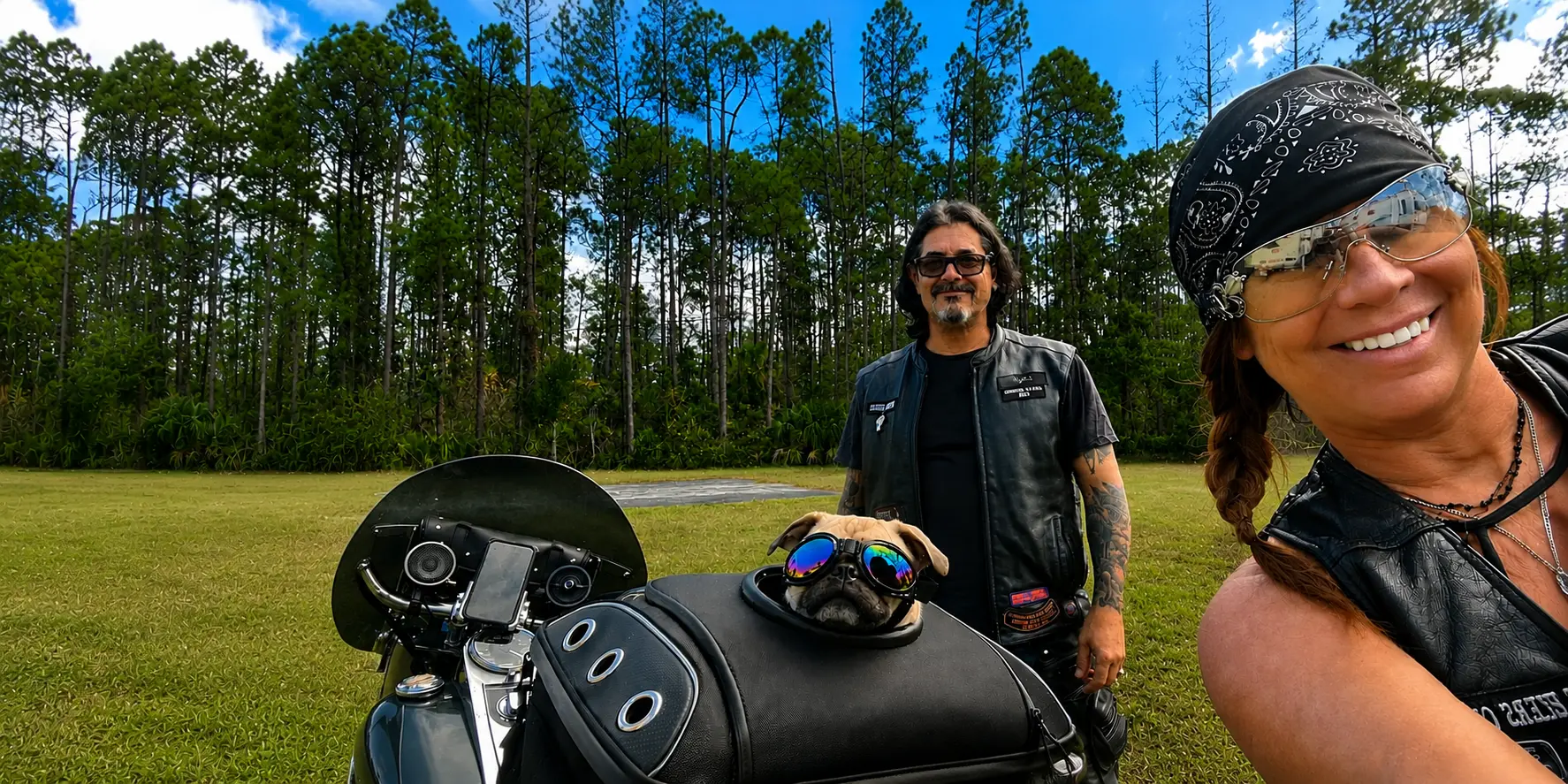 Harley Bikers Dog avec Harley sur la moto lors d’un road trip
