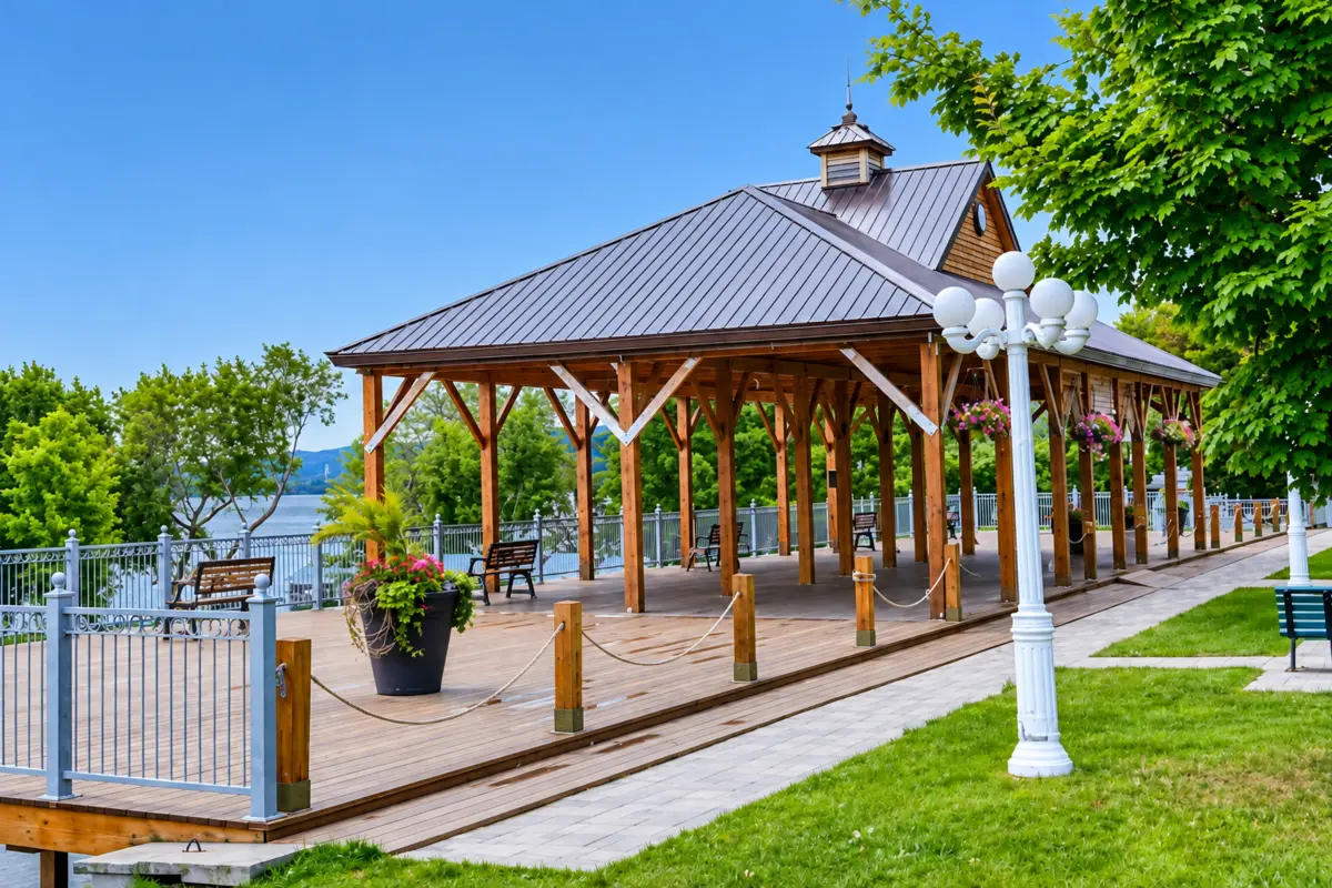 Pavillon en bois de la marina de Saint-Ferdinand au bord du lac William
